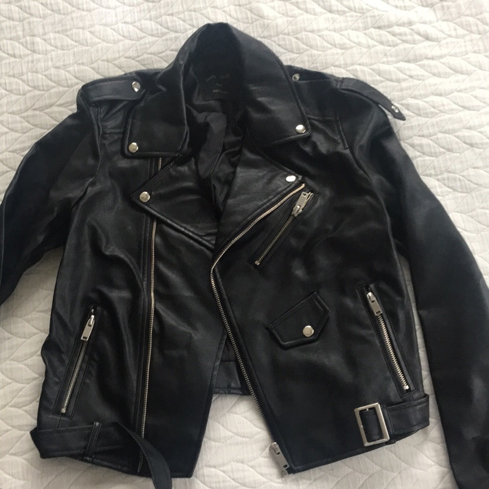 Black leather moto jacket